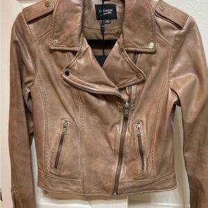 Lamarque Tan Leather Moto Jacket